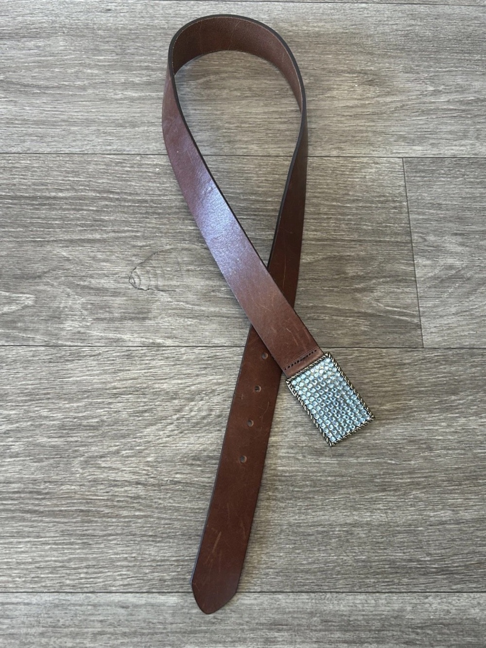Vintage GAP Brown Leather Blue Rhinestone Belt USA Y2K Boho Size S Western